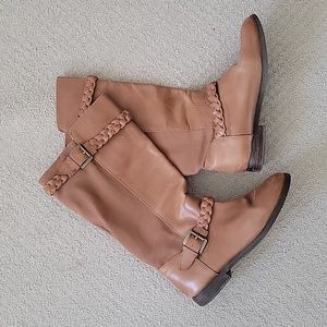 Vintage mixed media boots, Sz 7.5, Camel